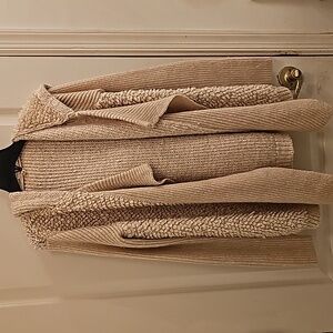 Cream Knit Open Cardigan with Hood